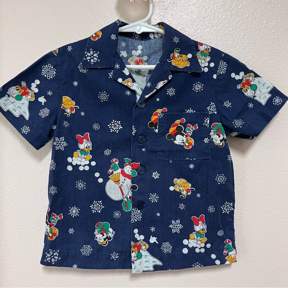 Handmade Vintage Boys Mickey Mouse And Friends Christmas Short Sleeve Shirt